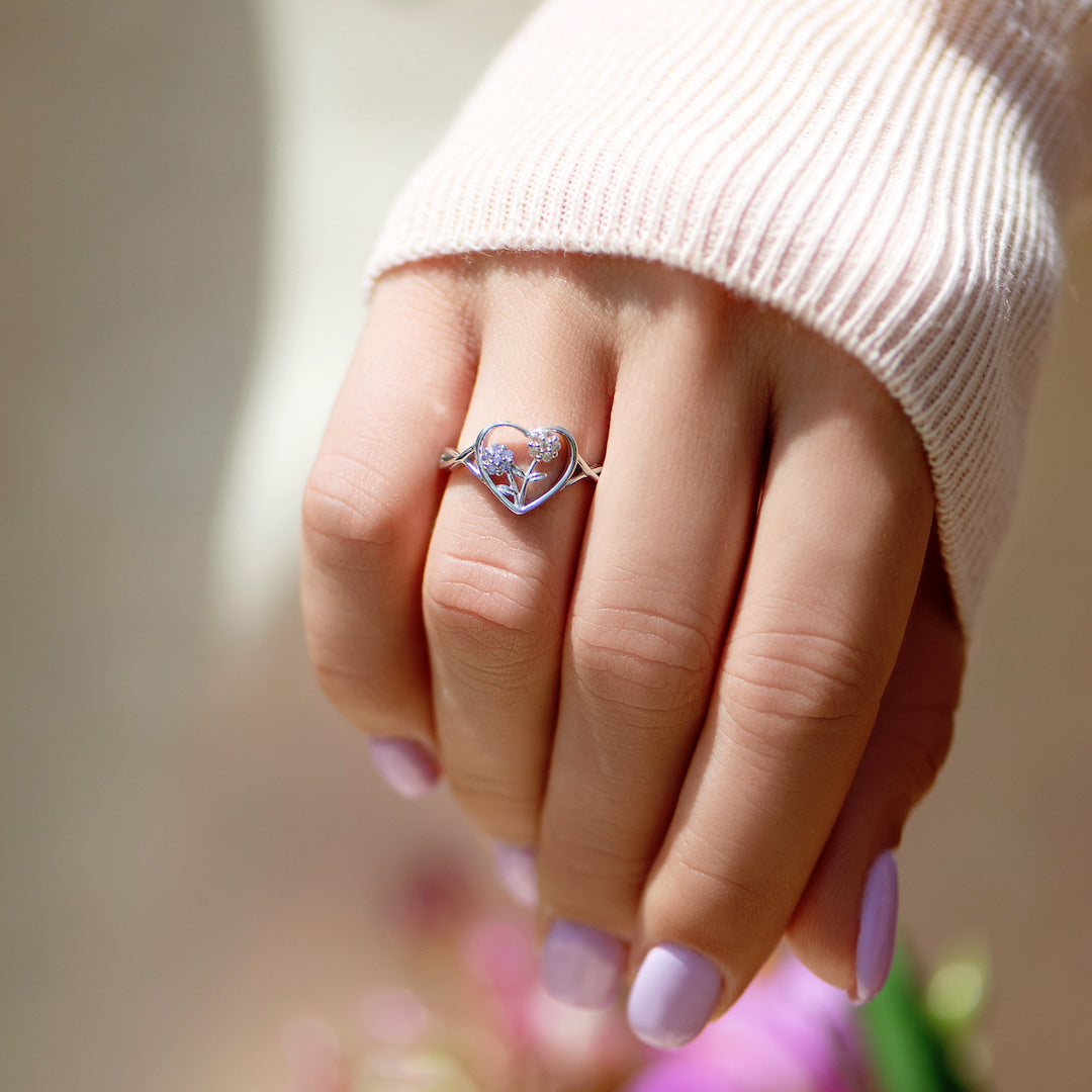 Mammas hjärtslag 1-5 Födelsestenar Blomma Hjärta Ring