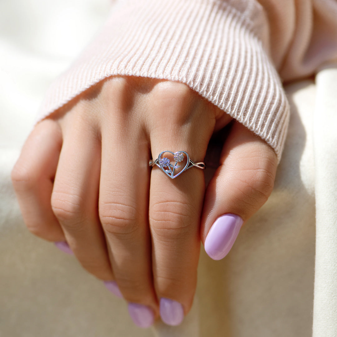 Mammas hjärtslag 1-5 Födelsestenar Blomma Hjärta Ring