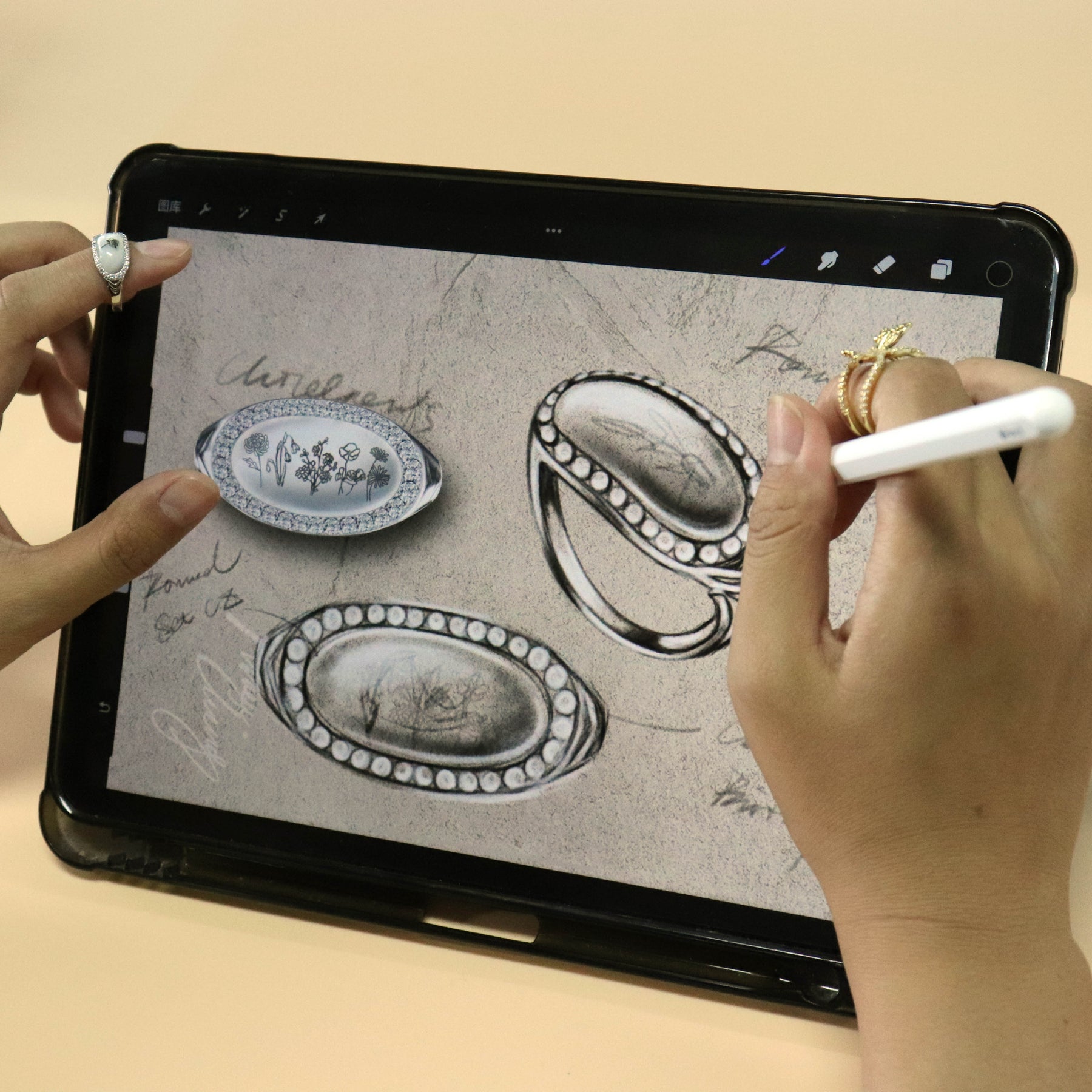 Family Wildflowers Garden Graverad Birth Flowers Shell Ring