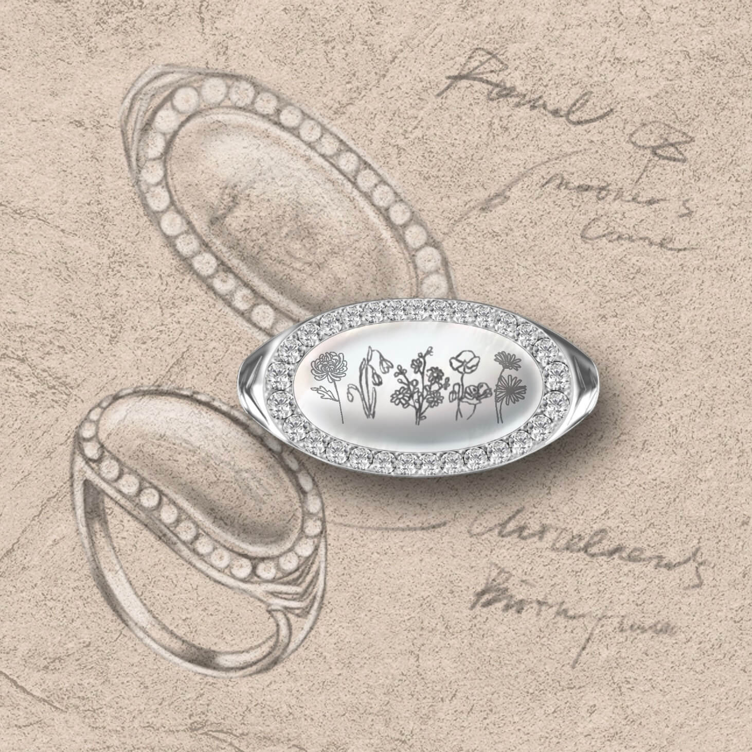 Family Wildflowers Garden Graverad Birth Flowers Shell Ring